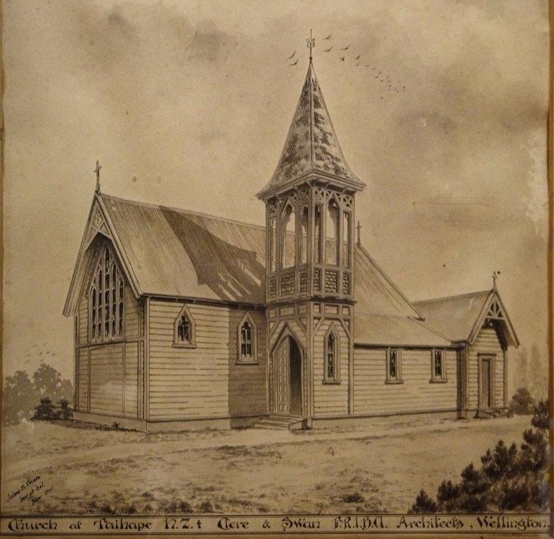 Historic Drawing of St Margaret's Church, Taihape
